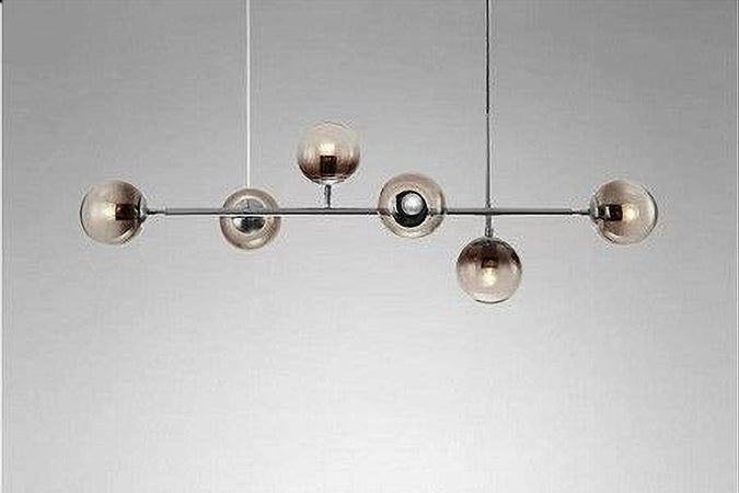 Lampadario Sospensione 6 Sfere Attacco E27 In Vetro Lampada In Metallo Argento 71652