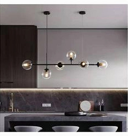 Lampadario Sospensione 6 Sfere Attacco E27 In Vetro Lampada In Metallo Nero 71669