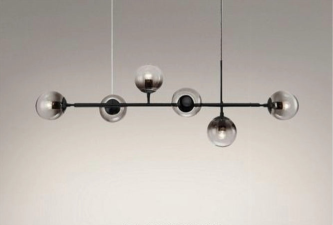 Lampadario Sospensione 6 Sfere Attacco E27 In Vetro Lampada In Metallo Nero 71669