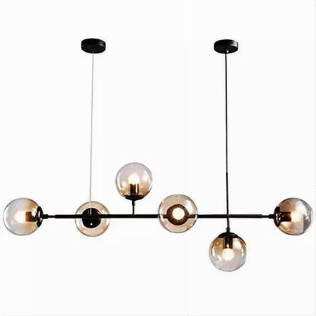 Lampadario Sospensione 6 Sfere Attacco E27 In Vetro Lampada In Metallo Nero 71669