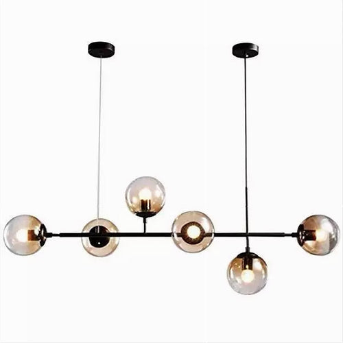 Lampadario Sospensione 6 Sfere Attacco E27 In Vetro Lampada In Metallo Nero 71669