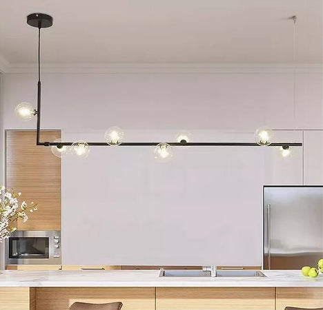 Lampadario 8 Sfere G9 In Vetro Da Soffitto In Metallo Nero Design Moderno 71621