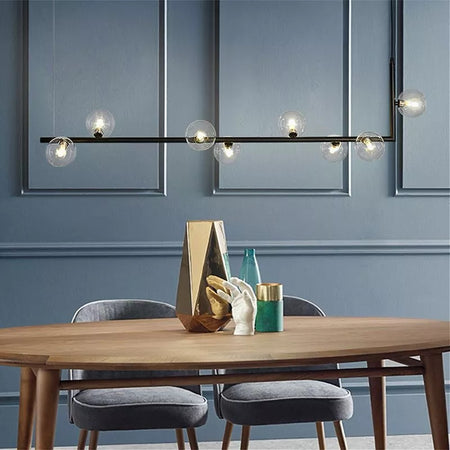 Lampadario 8 Sfere G9 In Vetro Da Soffitto In Metallo Nero Design Moderno 71621