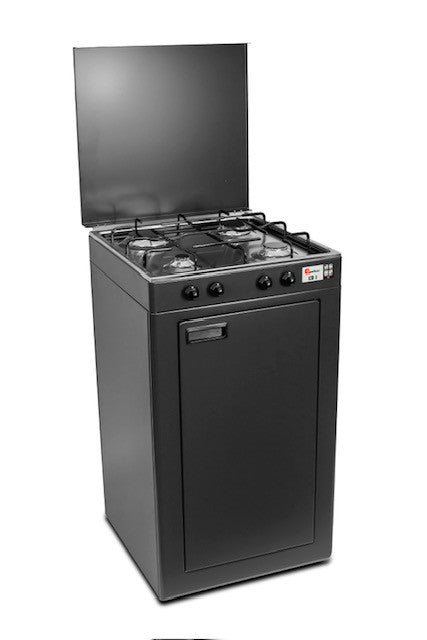 CFParker Fornello Cucina a Gas con Valvola di Sicurezza Gpl / Metano 4 fuochi grafite piano acciaio inox con Mobile 541GSPGPS
