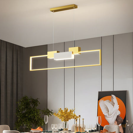 Lampadario A Sospensione Led 36w Rettangolare Con Telecomando Design Moderno Oro 71592