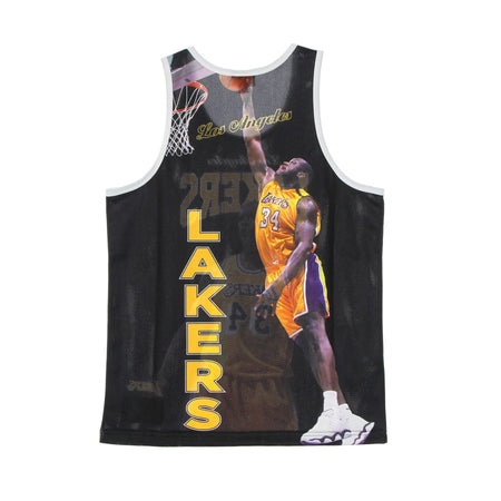 MITCHELL &amp; NESS Canotta Tipo Basket Uomo Nba Behind the Back Tank Shaquille O'neal Hardwood Classics Loslak Black da uomo
