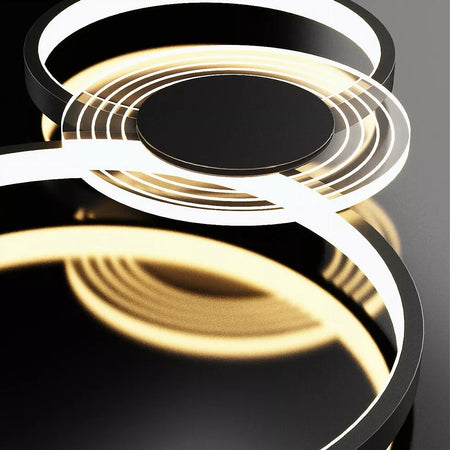 Lampadario A Sospensione Led Nero 65w 6 Anelli Luminosi Moderno Con Telecomando 71415