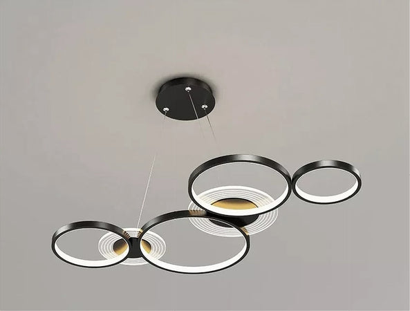 Lampadario A Sospensione Led Nero 65w 6 Anelli Luminosi Moderno Con Telecomando 71415