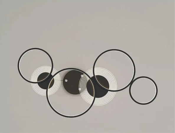 Lampadario A Sospensione Led Nero 65w 6 Anelli Luminosi Moderno Con Telecomando 71415