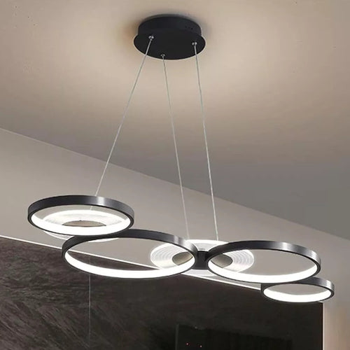 Lampadario A Sospensione Led Nero 65w 6 Anelli Luminosi Moderno Con Telecomando 71415