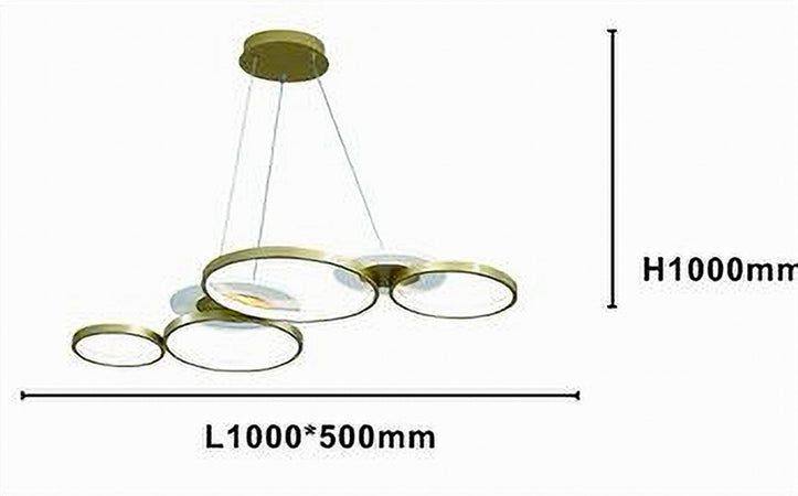 Lampadario A Sospensione Led Oro 65w 6 Anelli Luminosi Moderno Con Telecomando 71422