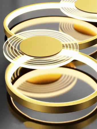 Lampadario A Sospensione Led Oro 65w 6 Anelli Luminosi Moderno Con Telecomando 71422