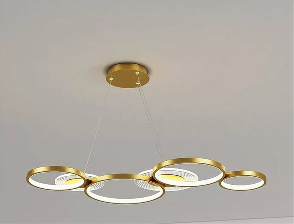 Lampadario A Sospensione Led Oro 65w 6 Anelli Luminosi Moderno Con Telecomando 71422