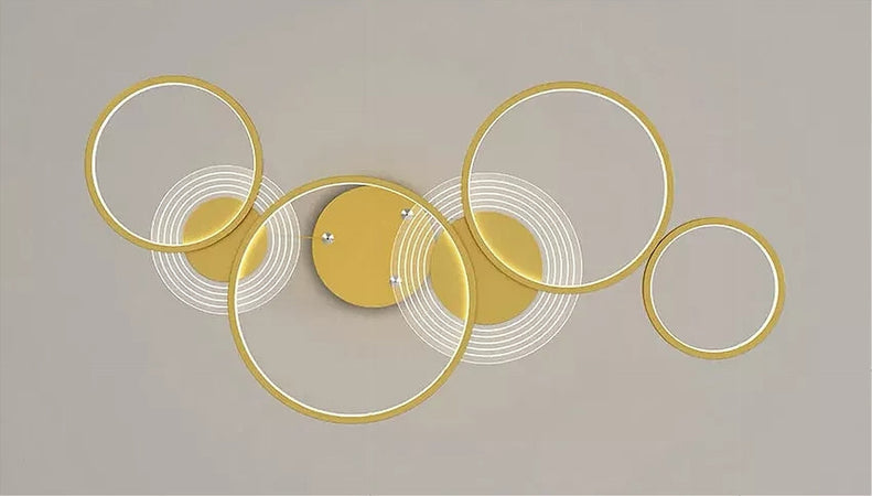 Lampadario A Sospensione Led Oro 65w 6 Anelli Luminosi Moderno Con Telecomando 71422