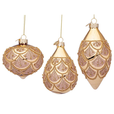 Pendagli per albero di Natale in vetro decorate color Oro e medaglietta