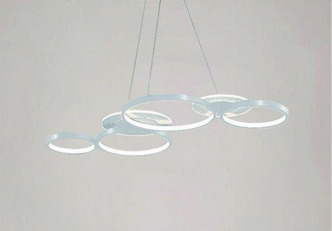 Lampadario A Sospensione Led Bianco 62w 6 Anelli Luminosi Moderno Luce 6500k 71408