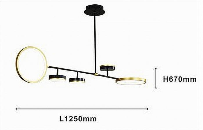 Lampadario A Sospensione Led 37w Con 5 Cerchi Orizzontale Nero Oro Luce Naturale 71354