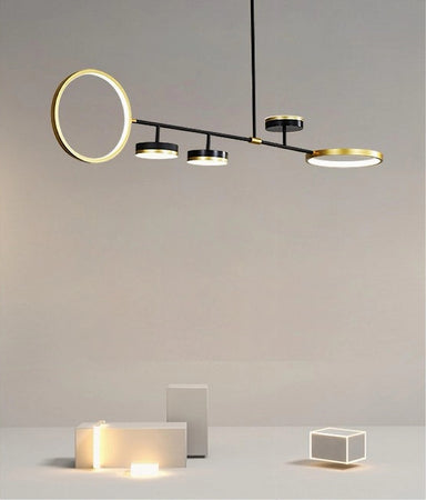 Lampadario A Sospensione Led 37w Con 5 Cerchi Orizzontale Nero Oro Luce Naturale 71354