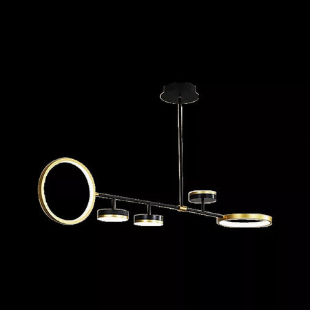 Lampadario A Sospensione Led 37w Con 5 Cerchi Orizzontale Nero Oro Luce Naturale 71354