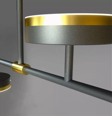 Lampadario A Sospensione Led 37w Con 5 Cerchi Orizzontale Nero Oro Luce Naturale 71354