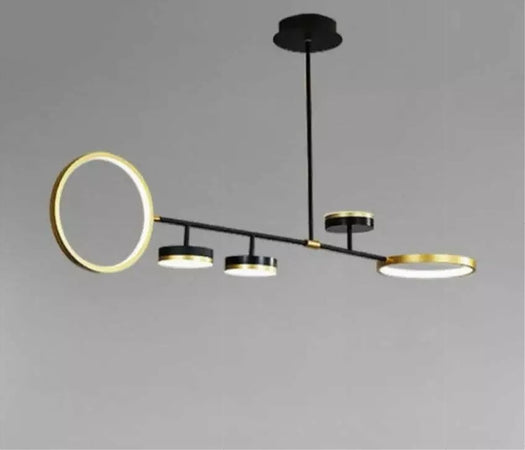 Lampadario A Sospensione Led 37w Con 5 Cerchi Orizzontale Nero Oro Luce Fredda 71361