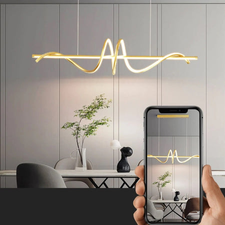 Lampadario A Sospensione Led 65w Oro Spirale Ondulato Luce 6500k Vortice Orizzontale 32453