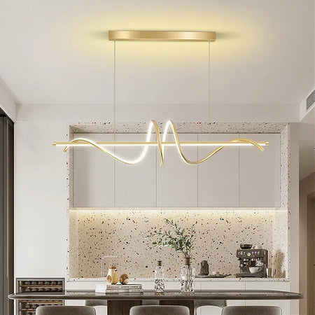 Lampadario A Sospensione Led 65w Oro Spirale Ondulato Luce 6500k Vortice Orizzontale 32453