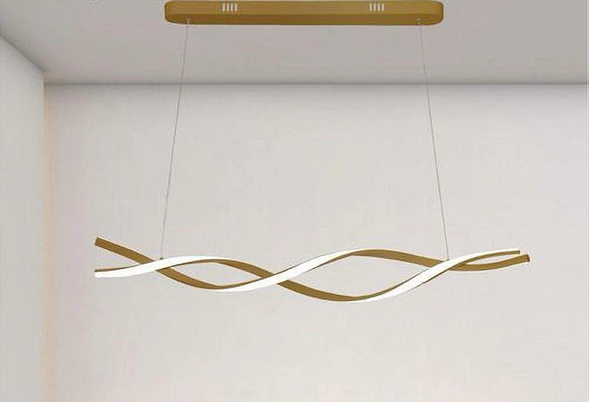 Lampadario Led A Sospensione 48w Oro Spirale Ondulato Vortice Intrecciato Luce 6500k 32514