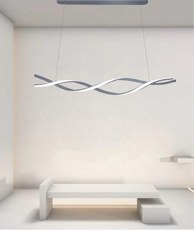 LAMPADARIO LED SOSPENSIONE 48W ARGENTO SPIRALE ONDULATO VORTICE INTRECCIATO LUCE 4000K 32521