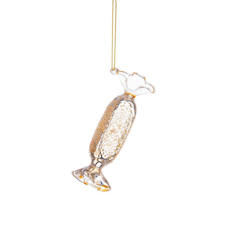 Pendaglio caramella per albero di Natale in vetro decorato color Champagne 6 pezzi