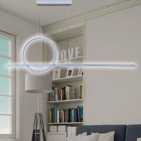 Lampadario A Sospensione Led 48w Design Cerchio Linea Bianca Ip20 Luce 6500k 33580