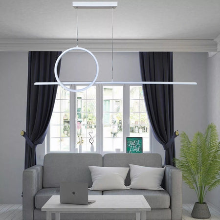 Lampadario A Sospensione Led 48w Design Cerchio Linea Bianca Ip20 Luce 6500k 33580