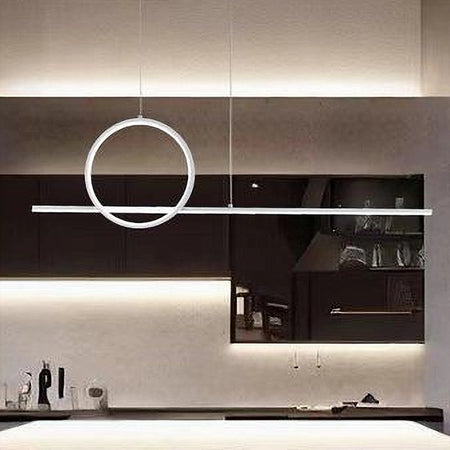 Lampadario A Sospensione Led 48w Design Cerchio Linea Moderno Bianco Ip20 Lampada 01189