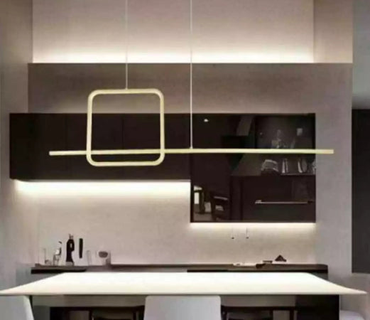 Lampadario A Sospensione Led 48w Design Quadrato Linea Oro Ip20 Cucina Luce 6500k 33528