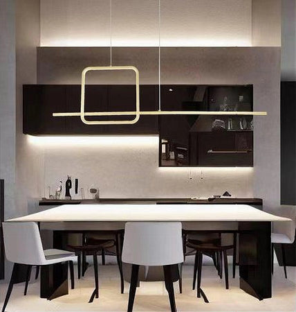 Lampadario A Sospensione Led 48w Design Quadrato Linea Oro Ip20 Cucina Luce 6500k 33528