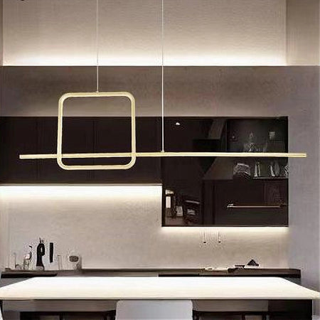 Lampadario A Sospensione Led 48w Design Quadrato Linea Oro Ip20 Cucina Luce 6500k 33528
