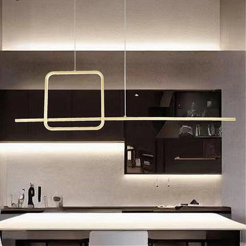 Lampadario A Sospensione Led 48w Design Quadrato Linea Oro Ip20 Cucina Luce 6500k 33528