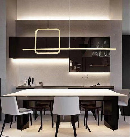 Lampadario A Sospensione Led 48w Design Quadrato Linea Oro Ip20 Cucina Luce 4000k 33535
