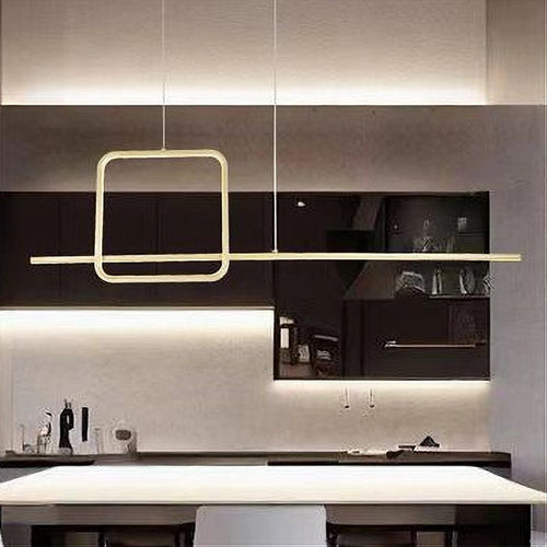 Lampadario A Sospensione Led 48w Design Quadrato Linea Oro Ip20 Cucina Luce 4000k 33535