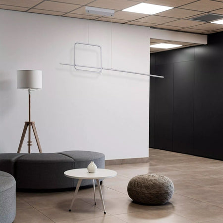 Lampadario A Sospensione Led 48w Design Quadrato Linea Bianco Ip20 Luce 4000k 33559
