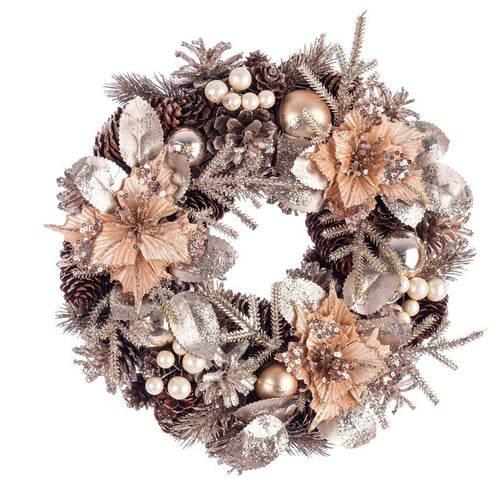 Ghirlanda corona natalizia Alara color champagne dietro porta decorazione natalizia Ø 30 cm