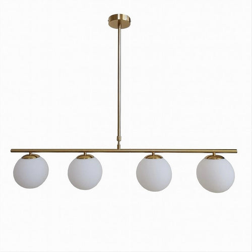 Lampadario A Sospensione Oro Con 4 Sfere Bolle Bianche In Vetro Attacco G9 33917