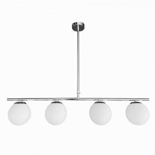 Lampadario A Sospensione Argento Con 4 Sfere Bolle Bianche In Vetro Attacco G9 33924