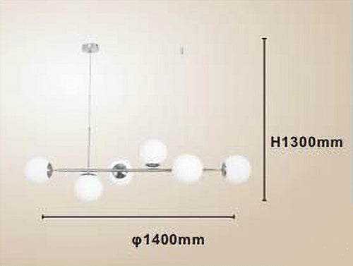 LAMPADARIO A SOSPENSIONE ARGENTO CON 6 SFERE BOLLE BIANCHE IN VETRO ATTACCO G9 33733