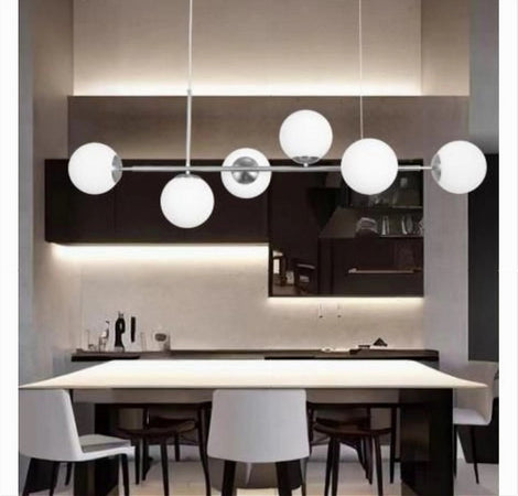 Lampadario A Sospensione Argento Con 6 Sfere Bolle Bianche In Vetro Attacco G9 33733