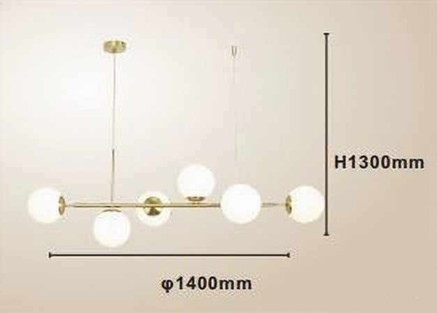 Lampadario A Sospensione Oro Con 6 Sfere Bolle Bianche In Vetro Attacco G9 33726