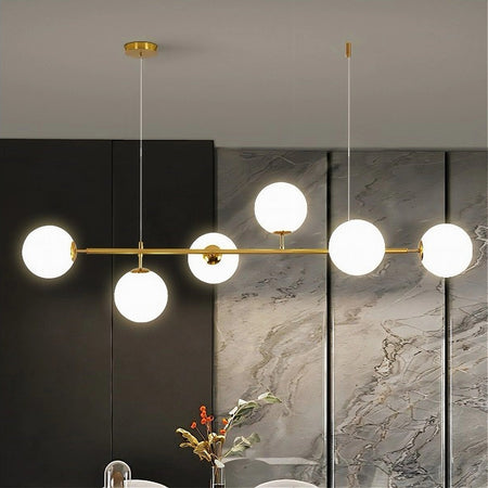 Lampadario A Sospensione Oro Con 6 Sfere Bolle Bianche In Vetro Attacco G9 33726