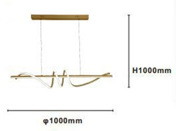 Lampadario Sospeso Led 65w Oro Spirale Ondulato Vortice Orizzontale Luce 3000k-6500k 01158