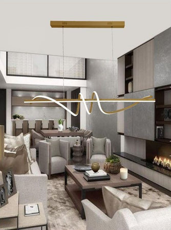 Lampadario Sospeso Led 65w Oro Spirale Ondulato Vortice Orizzontale Luce 3000k-6500k 01158