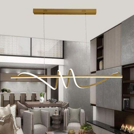 Lampadario Sospeso Led 65w Oro Spirale Ondulato Vortice Orizzontale Luce 3000k-6500k 01158